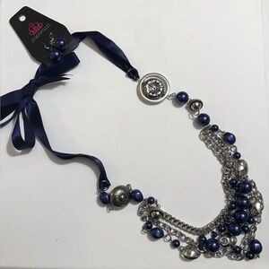 Paparazzi Navy Blue Silver Tone Earrings Necklace Jewelry Set 26 inches